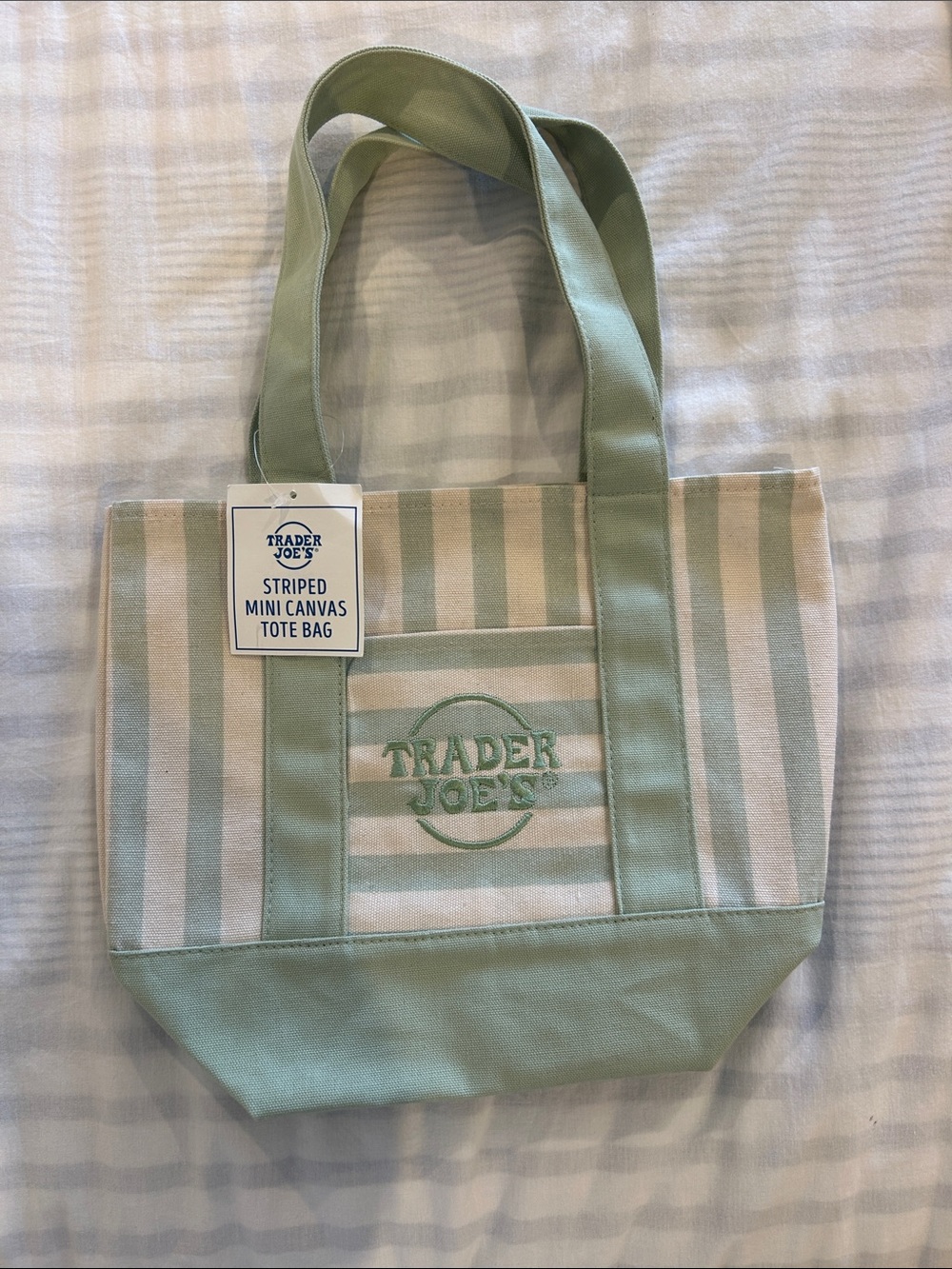 NWT Trader Joe's Green & Cream Striped Mini Tote Bag